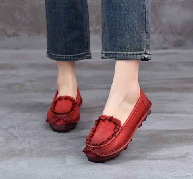 Handmade Vintage Leather Flower Shoes for Women