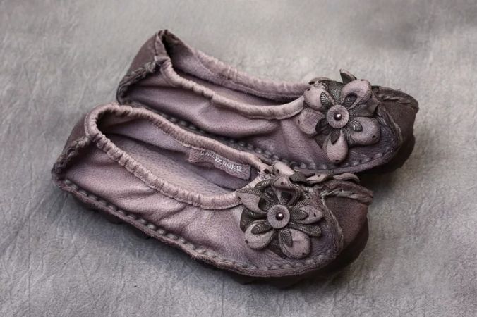 Handmade Vintage Leather Flower Shoes for Women