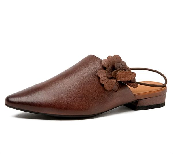 Summer New Style Genuine Leather Casual Pointed-toe Flip-Flops For Women - Comfortable and Versatile, With Flat and Rounded Toe Design