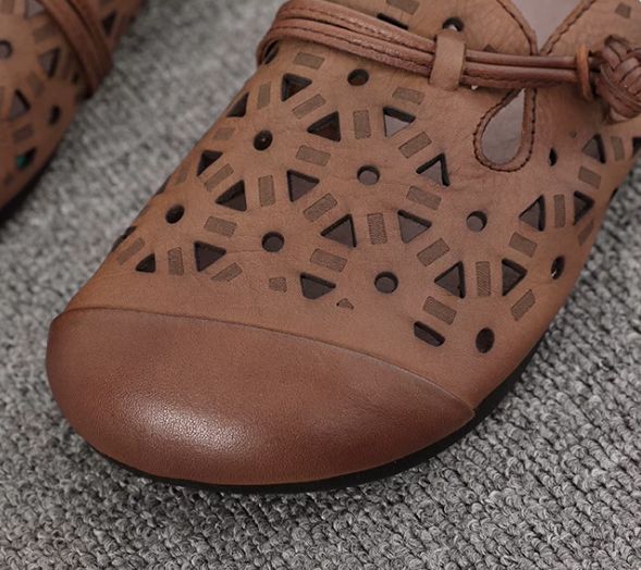 Spring and Summer New Style Genuine Leather Women's Shoes Handmade Retro Hollowed-Out Comfortable and Breathable Hole Shoes Soft Bottom