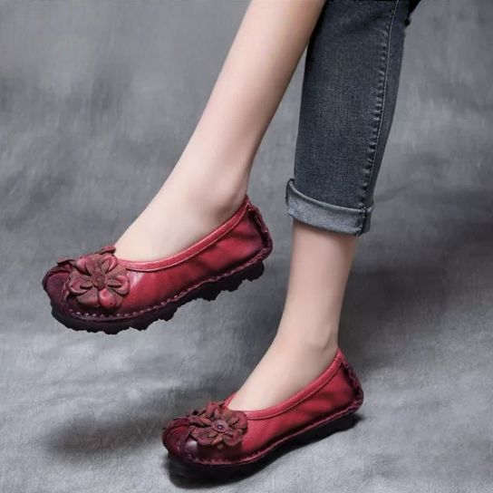 Handmade Vintage Leather Flower Shoes for Women