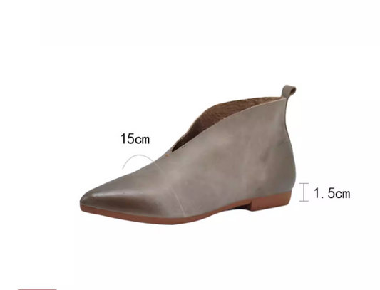 Casual Leather Pointed-toe Nude Boots for Women, Low Heel with Soft Sole Soft leather Women's Shoes