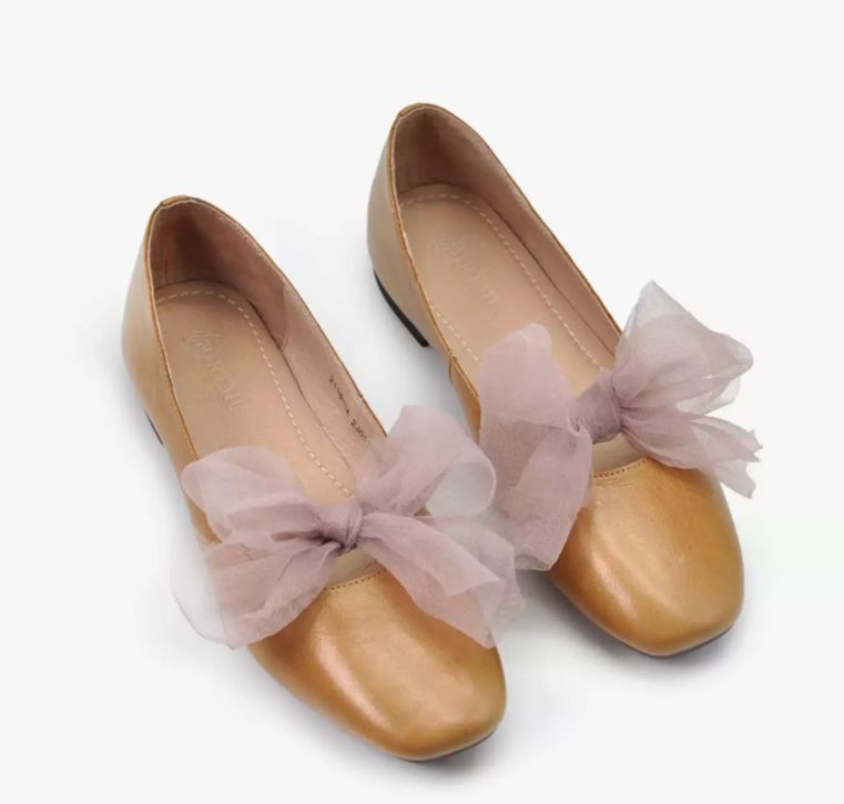 Lace-up Flat Shoes Low-cut Square Bow Tie Single Shoes for Women