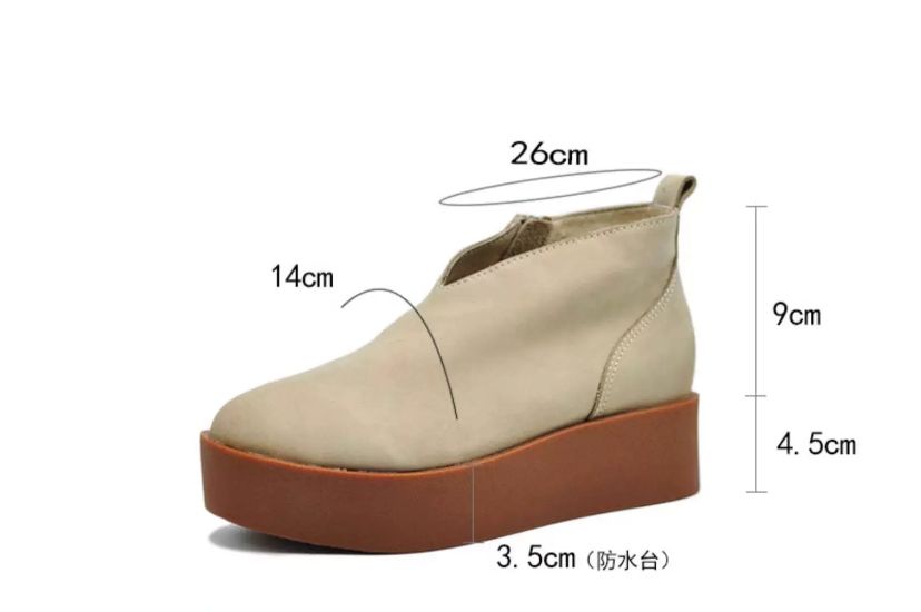 Retro Women's Shoes - New Style Thick-soled Ankle Boots, Women's Waterproof Platform Slip-on Short Boots, Genuine Leather