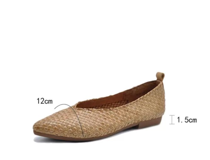 New Vintage Hand-Woven Shoes for Women Genuine Leather Flat Sole Pointed Toe