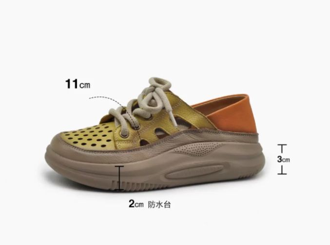 Rounded-Toe Platform Leather Slip-on Sandals For Women
