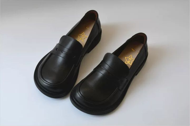 Leather British Style Small Leather Shoes, Top-grade Cowhide Wide-Top shoes, Comfortable Work Shoes