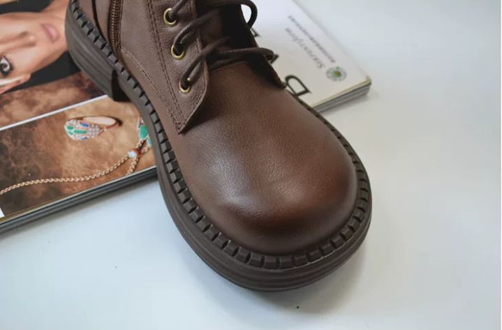 Handmade Leather Shoes for Women Retro Artistic Soft Martin Boots - Genuine Leather - Vintage Colorful Artistic Loose Big-Footed Fat-Toed Short Boots