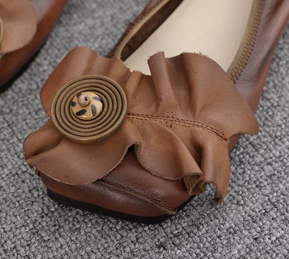Handmade Leather Flat Shoes for Women Brown
