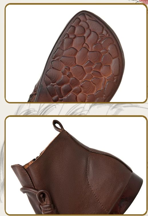 Leather Boots for Women Handmade Retro Shoes Brown
