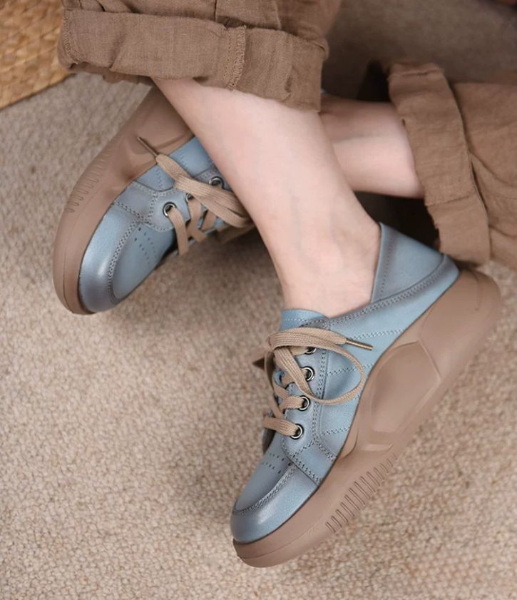 Retro Hong Kong Style Chic Shoes Thick-soled Casual Shoes Sports Shoes Women's Style Genuine Leather