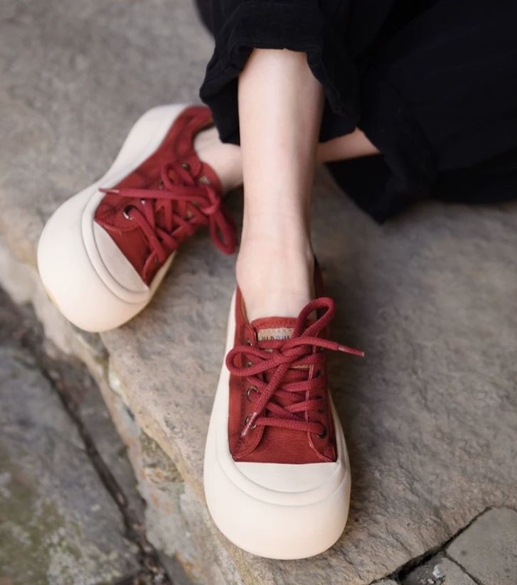 Vintage Thick-Soled Shoes Made of Genuine Leather With Big Heads and Cute Appearance Suitable For Casual Wear