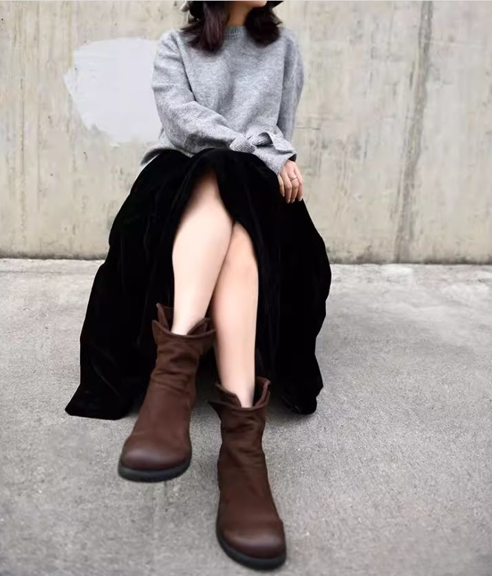 Vintage Martin Boots for Women in Winter handmade Padded Genuine Leather Boots