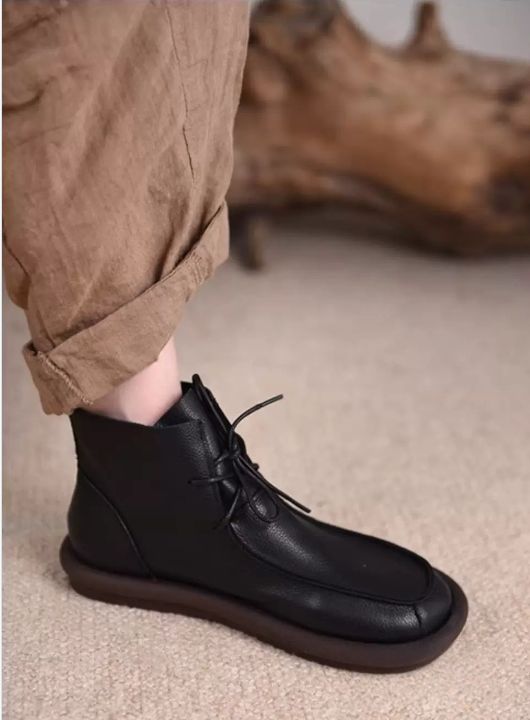 Original British-Style Platform Martin Boots for Women Made of Genuine Leather Flat Shoes