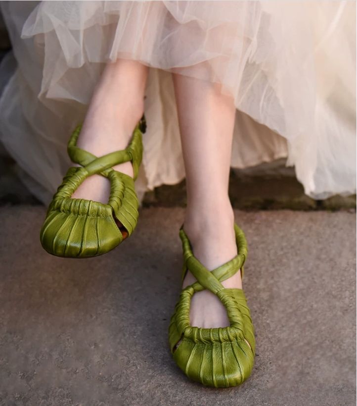 Handmade Vintage Leather Flat Sandals for Women