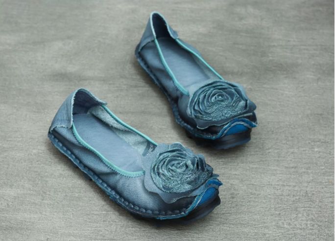 Handmade Vintage Leather Flower Shoes for Women