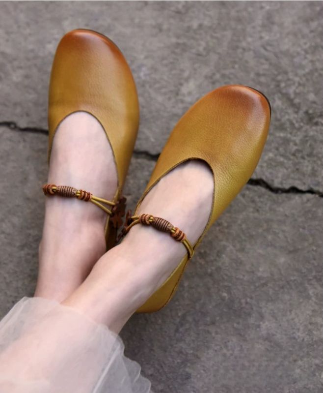 Retro Girl-Style Flowered Single Shoes Mary Jane Shoes Shallow Toe Flat Bottom Soft Sole