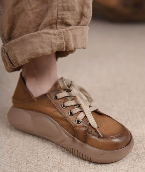 Retro Hong Kong Style Chic Shoes Thick-soled Casual Shoes Sports Shoes Women's Style Genuine Leather