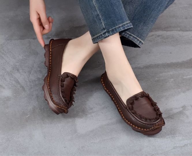 Handmade Vintage Leather Flower Shoes for Women