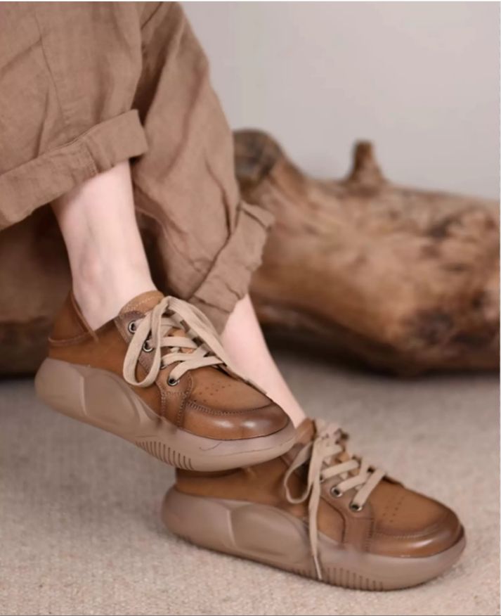 Retro Hong Kong Style Chic Shoes Thick-soled Casual Shoes Sports Shoes Women's Style Genuine Leather