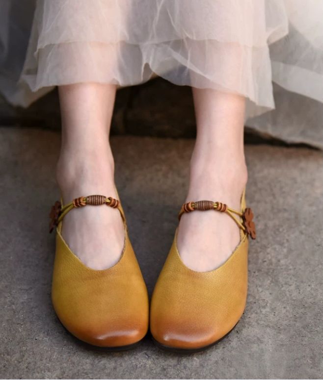 Retro Girl-Style Flowered Single Shoes Mary Jane Shoes Shallow Toe Flat Bottom Soft Sole