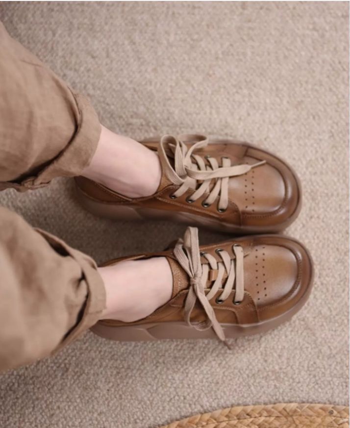 Retro Hong Kong Style Chic Shoes Thick-soled Casual Shoes Sports Shoes Women's Style Genuine Leather