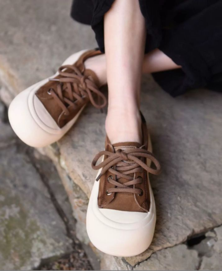 Vintage Thick-Soled Shoes Made of Genuine Leather With Big Heads and Cute Appearance Suitable For Casual Wear