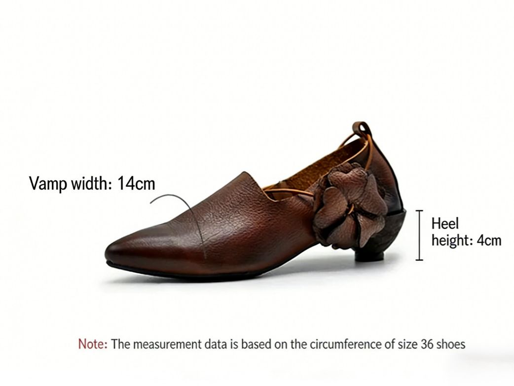 Handmade Leather Flower Shoes for Women in Brown/Black