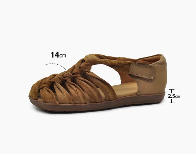 Retro Headband Sandals for Women, Genuine Leather Woven Roman-style Flat Shoes