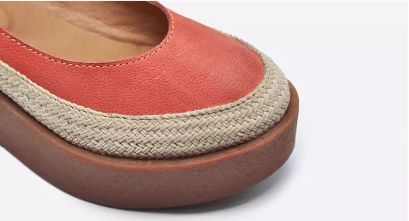 Retro Handmade Shoes Leather Low-Heeled Women's Waterproof Platform Slip-on Shoes with Buckle Thick Sole