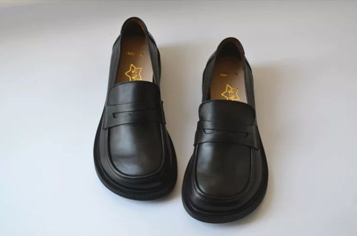 Leather British Style Small Leather Shoes, Top-grade Cowhide Wide-Top shoes, Comfortable Work Shoes