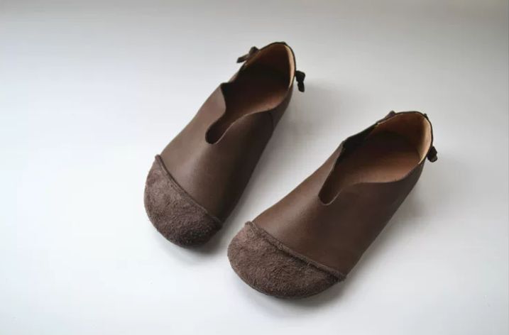 Handmade Leather Soft Flat Shoes For Women Retro Design