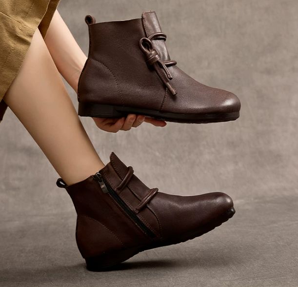 Leather Boots for Women Handmade Retro Shoes Brown