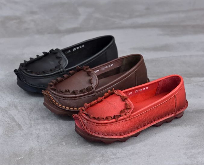 Handmade Vintage Leather Flower Shoes for Women