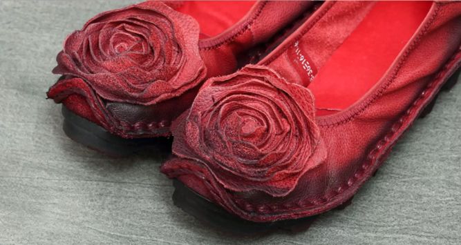 Handmade Vintage Leather Flower Shoes for Women