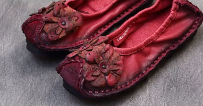 Handmade Vintage Leather Flower Shoes for Women