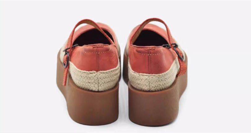 Retro Handmade Shoes Leather Low-Heeled Women's Waterproof Platform Slip-on Shoes with Buckle Thick Sole