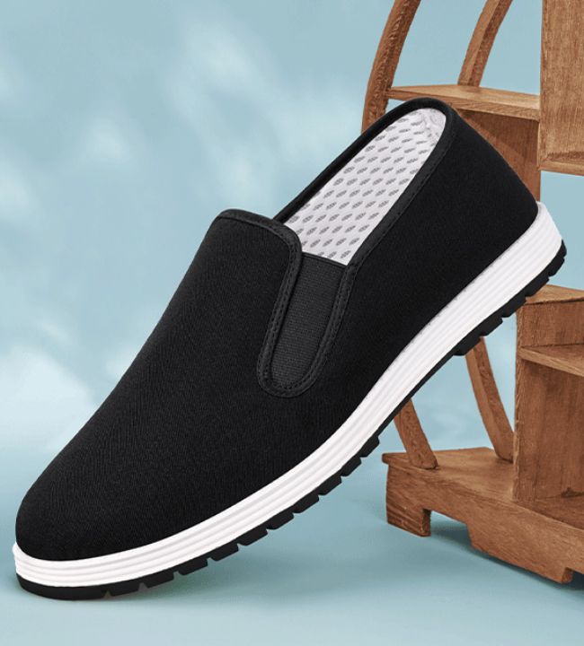 Traditional Beijing Cloth Shoes. High-quality Spring New Style. Thick Sole with Anti-Slip Rubber Bottom Black Cloth Shoes