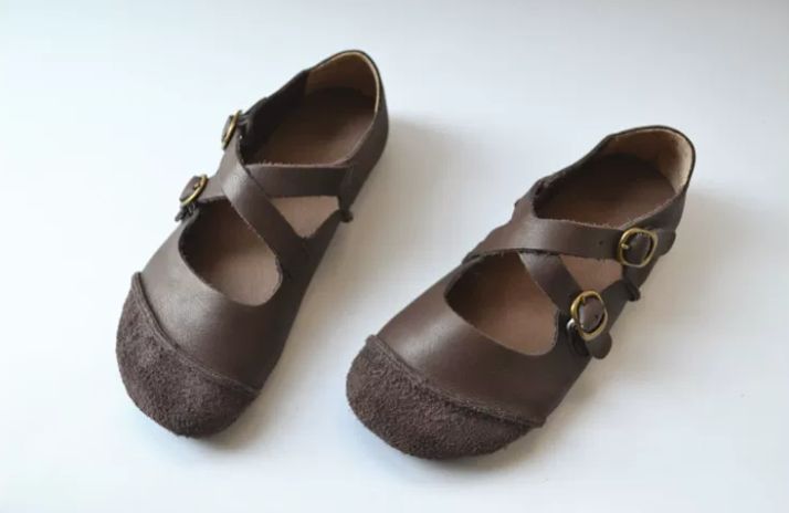 Handmade Cross-buckle Leather Flat Shoes, Retro and Artistic Soft-Soled Shoes Women's Shoes