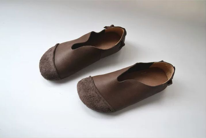 Handmade Leather Soft Flat Shoes For Women Retro Design