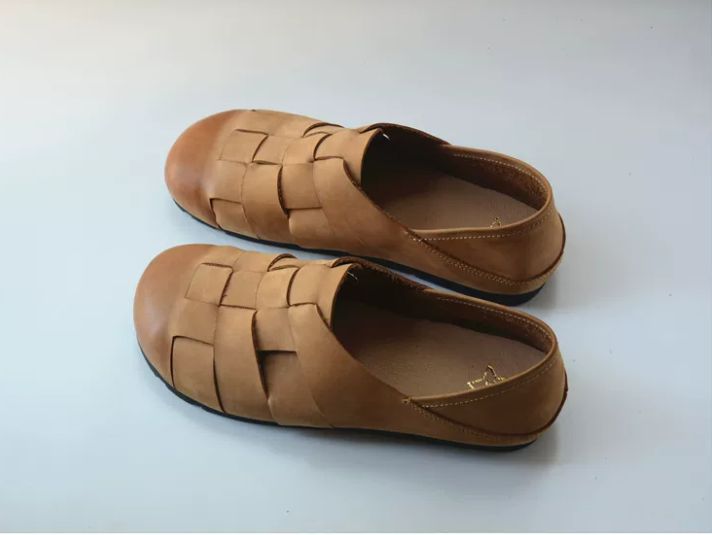 Retro Shoe with Genuine Leather Soft Sole Ankle Strap Woven Style Retro Charm