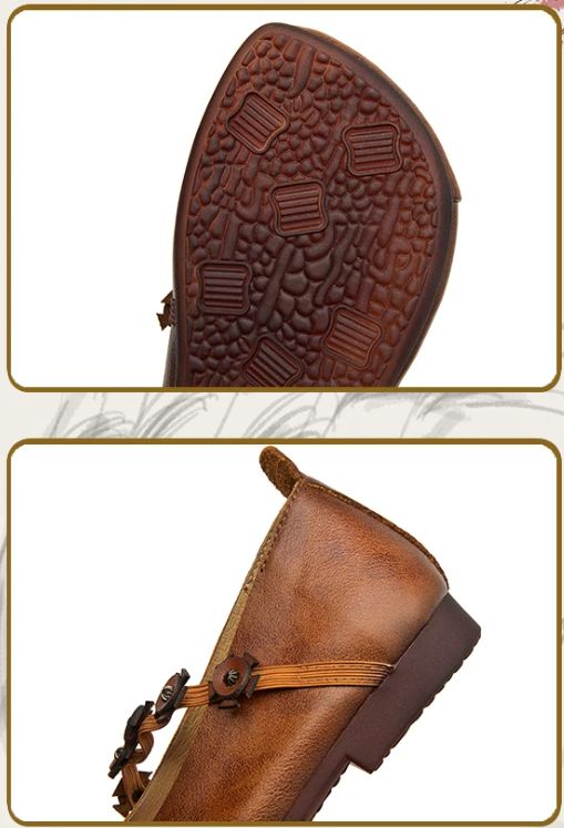 Handmade Leather Flower Shoes for Women