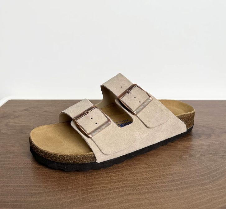Spring and Summer Leather Bocken Shoes Casual Cowhide Leather Upper Sandals Cork Flat Slippers Women's Bocken Outerwear Shoes