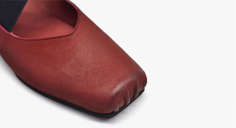 Retro Artistic Ballet Shoes - Leather Square-Toe Single Shoes with Slender Opening and Flat Bottom