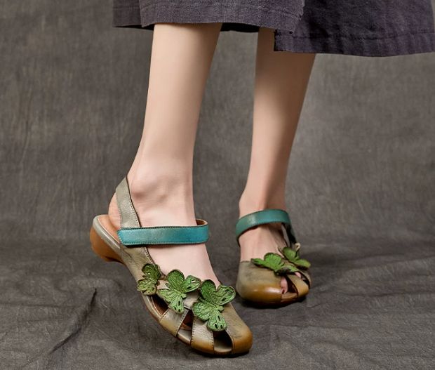 2026 Summer New Style Leather Sandals for Women - Comfortable and Versatile Cowhide Low Heel Shoes