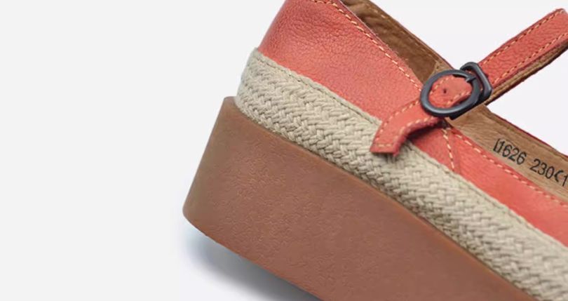 Retro Handmade Shoes Leather Low-Heeled Women's Waterproof Platform Slip-on Shoes with Buckle Thick Sole