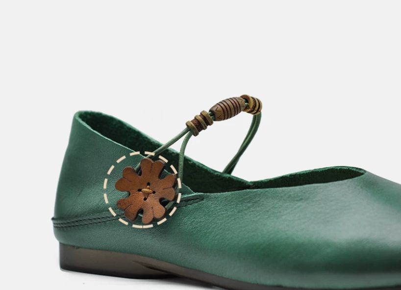 Retro Girl-Style Flowered Single Shoes Mary Jane Shoes Shallow Toe Flat Bottom Soft Sole
