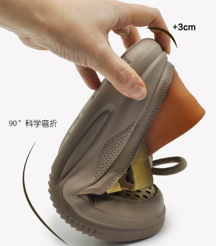 Rounded-Toe Platform Leather Slip-on Sandals For Women
