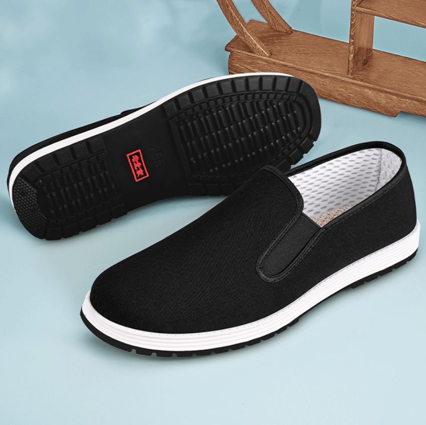 Traditional Beijing Cloth Shoes. High-quality Spring New Style. Thick Sole with Anti-Slip Rubber Bottom Black Cloth Shoes