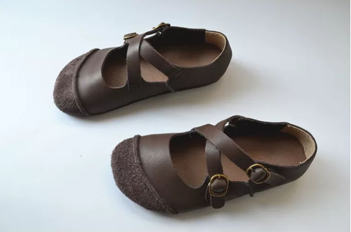 Handmade Cross-buckle Leather Flat Shoes, Retro and Artistic Soft-Soled Shoes Women's Shoes
